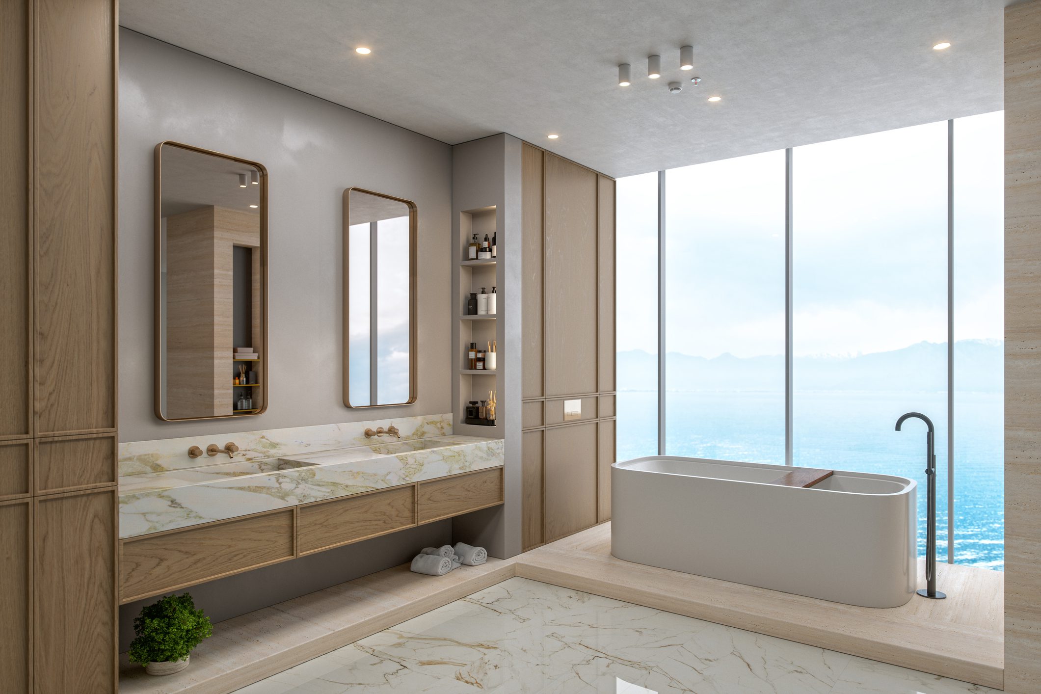 Modern bathroom with ocean view